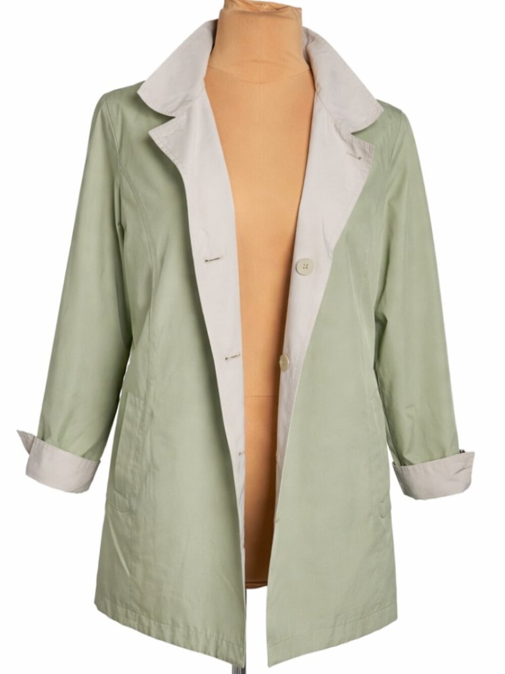 Gallery Reversible Trench Jacket Sage Tan Lightweight Raincoat Small